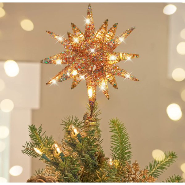Christmas Tree Topper, 3D Star Christmas Lights gold