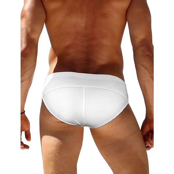 Mænds Sexy Badetøj Bikini Briefs Skinnende Metallic Thong G-String med Hip Coverage White L