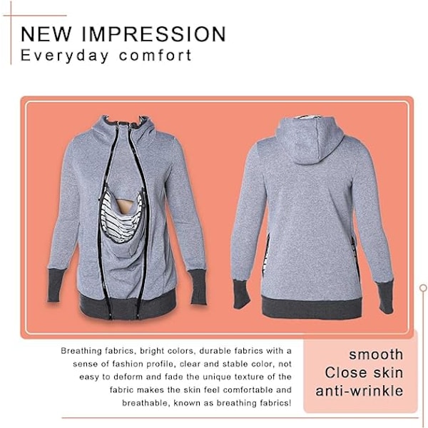 3-i-1 Multifunksjonell Maternitygenser med hette for kvinner Gray 2XL