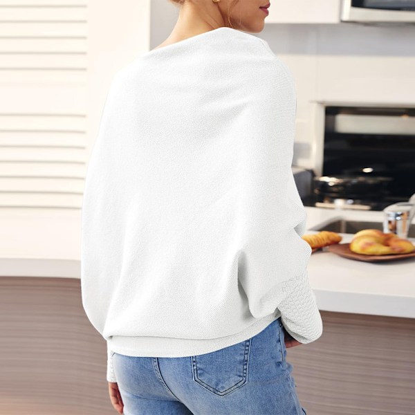 Damernas Batwing Överdimensionerade Tröjor Asymmetriska Off Shoulder Båthals Wrap Tunika Toppar White M