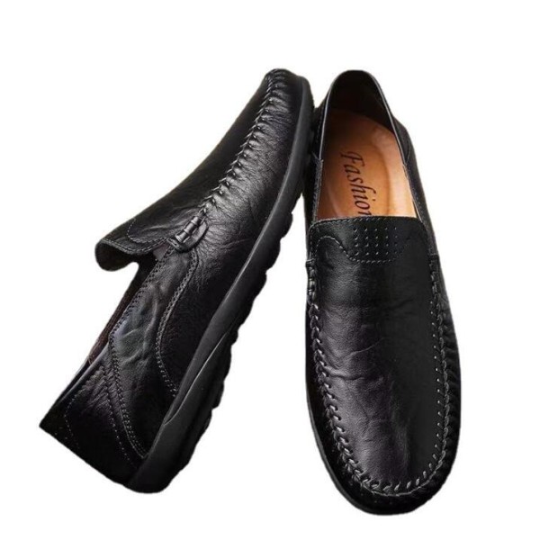 Herrar Casual Läder Fashion Slip-on Skor Black 44