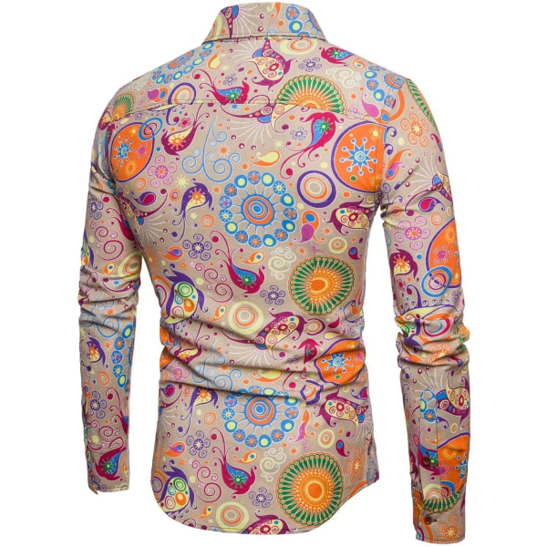 Disco linneskjortor för män 70-tal Casual Paisley-tröjor Blommig vintage långärmad skjorta CS58 2XL