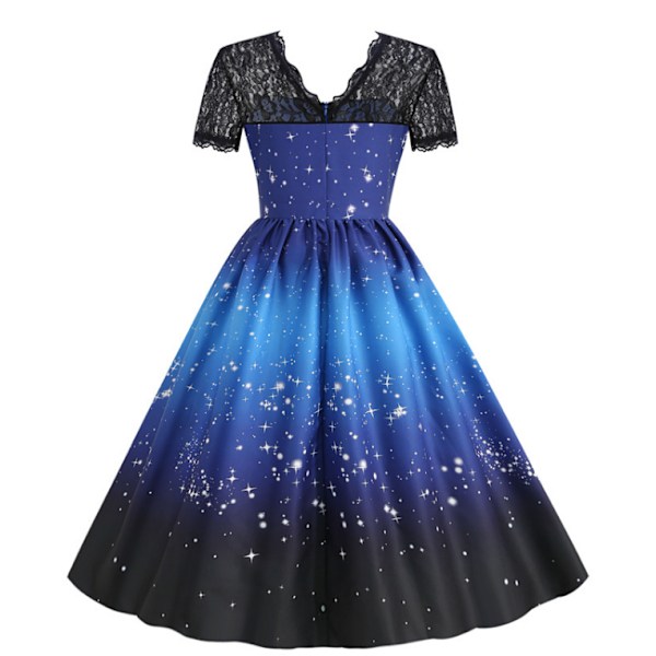 Dam julklänningar Lace Patchwork Print Klänning blue XL