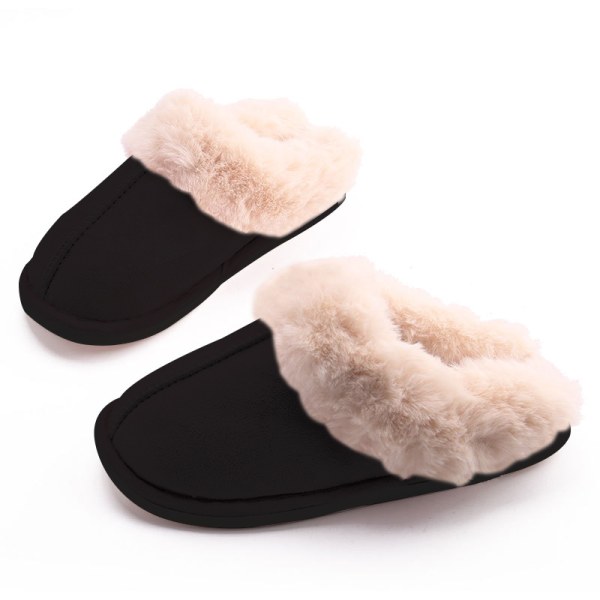 Dames Fuzzy Memory Foam Tøfler Fluffy Vinter Hjemmesko Black 37