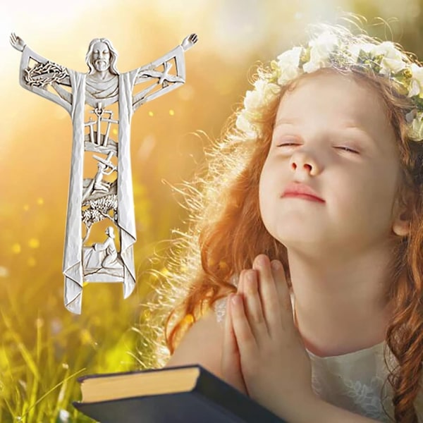Korsfäst Jesus Väggstaty Handgjord Uthålad Kors 21*14*1.5CM