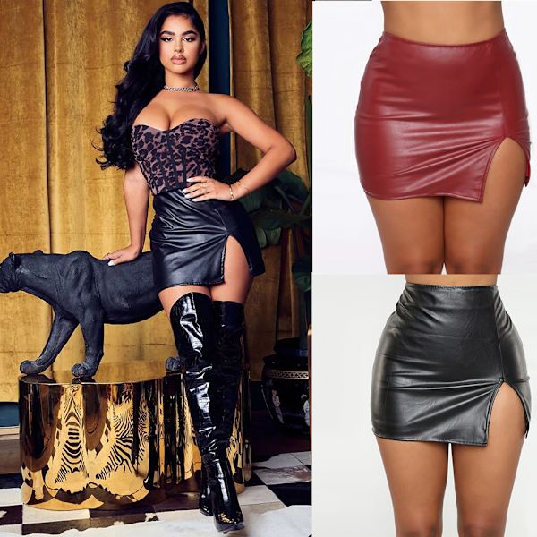 Basic, hög midja, konstläder Bodycon Mini Pencil Kjol för kvinnor black S