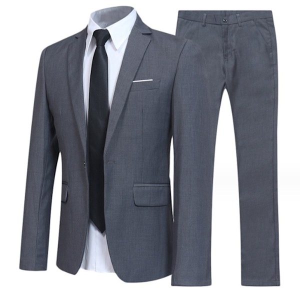 Herrkostym med en knapp och mittveck, 2 delar Gray M