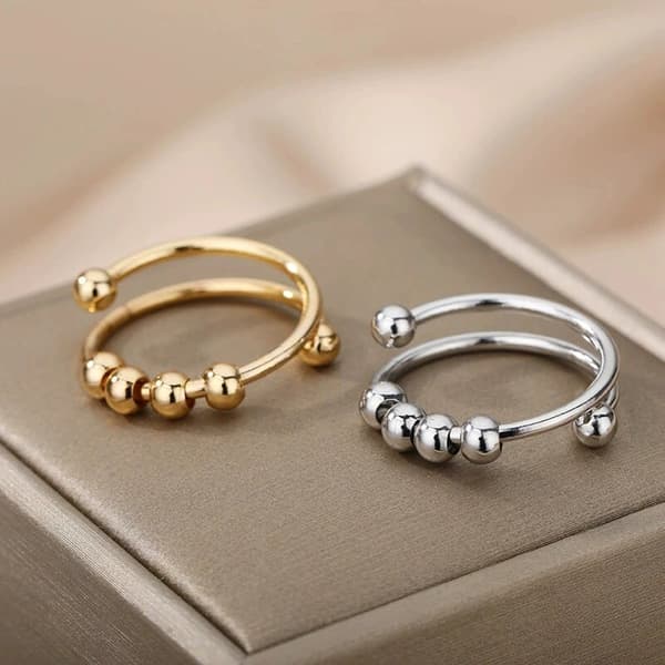 Justerbar Fidget Ring til Kvinder Rustfrit Stål Fingerring Tilbehør Roterende Perler Massage Stresslindring Silver