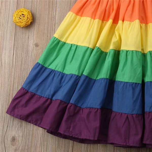 Spädbarnsflickor Regnbågsklänning Prinsessa Ärmlös Halter Strand Tutu Klänning 110