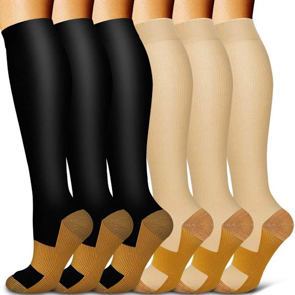 3 par kopparkompressionsstrumpor för löpning skin colour L/XXL