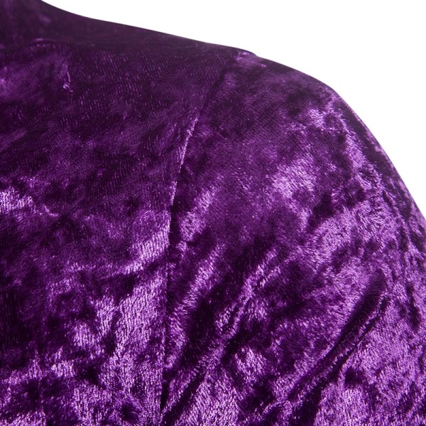 Herr sammet långärmade skjortor Turtleneck Slim Fit Top Purple XL