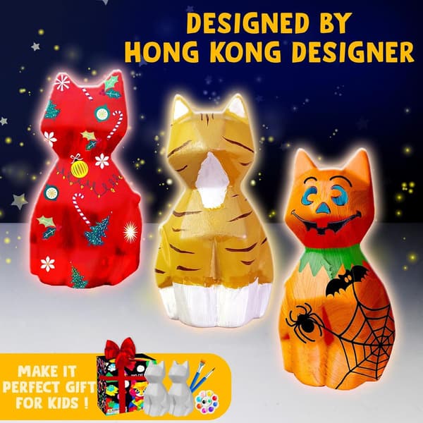 Mal Ditt Eget Kattelampe-sett, 2 stk DIY Kattehåndverk Nattlys
