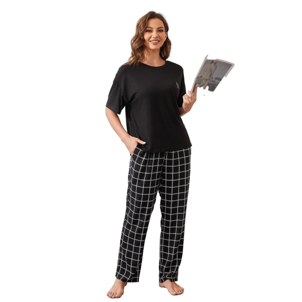 Dame Lounge-sett i bomull og lin med kort erme - Pyjamas - Løstsittende loungewear Black S