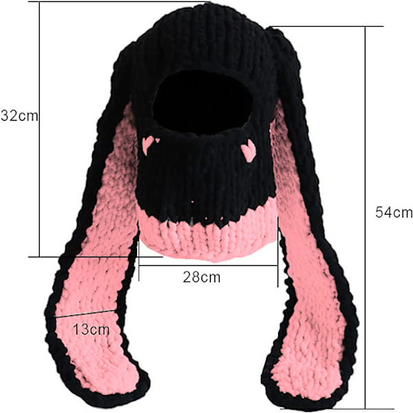 Hatt med kaninører for kvinner, balaklava, beanie, strikket hatt Red
