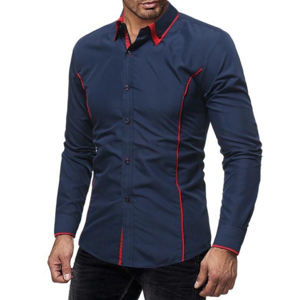 Casual Slim Fit Långärmad Skjorta för män navy blue S