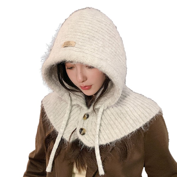 Naisten Yhden Kappaleen Löysä Fleece-Pipo Hattu Huivi White