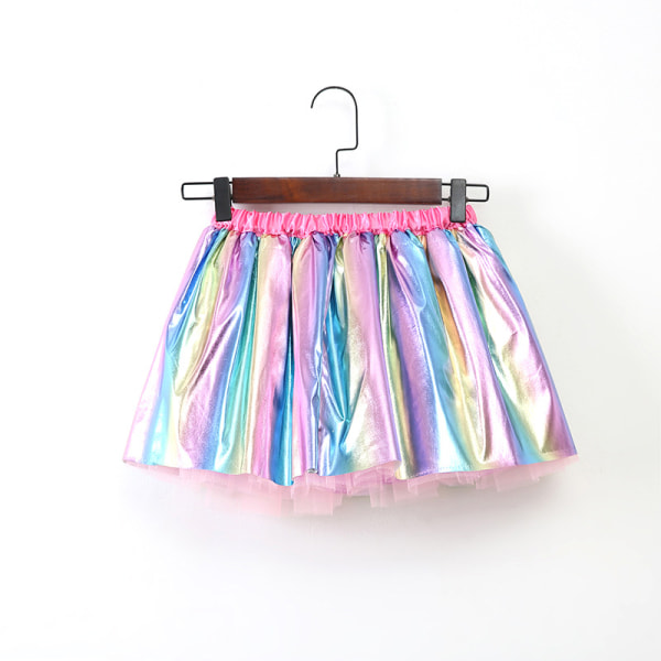 Piger Skinnende Metallic Dance Mini Skort Med Hårbånd Light Rainbow L