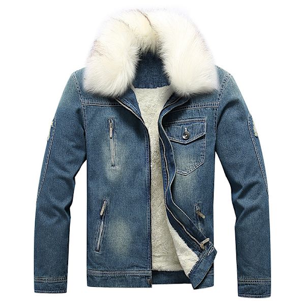 Jeansjacka med fleecefodrad för män, vinterjacka blue S