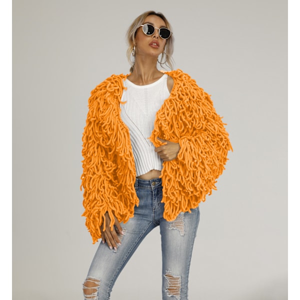 Plush Kjoljacka för Kvinnor Höst och Vinter Orange M