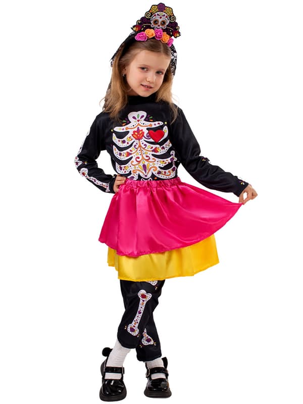 Flickor Skelett Blomma Halloween Kostym Jumpsuit S