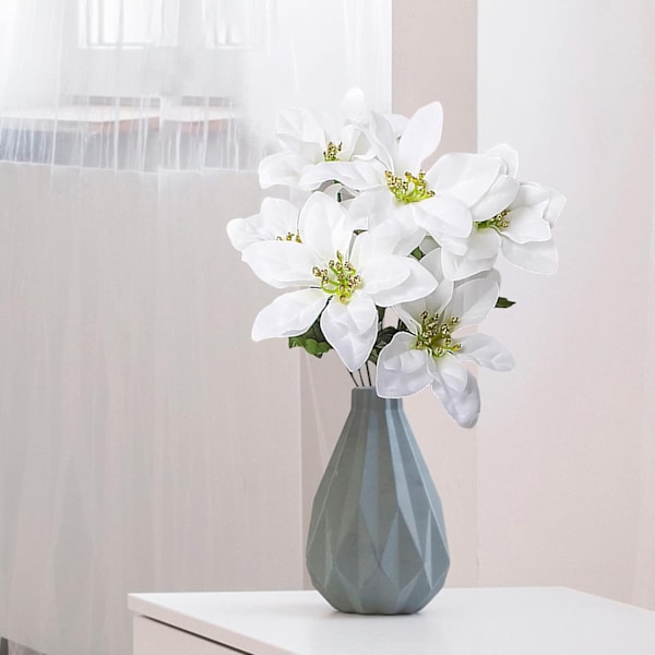 4 stk. Kunstige Juleblomstbuketter - Falske Juleblomster til Julepynt White