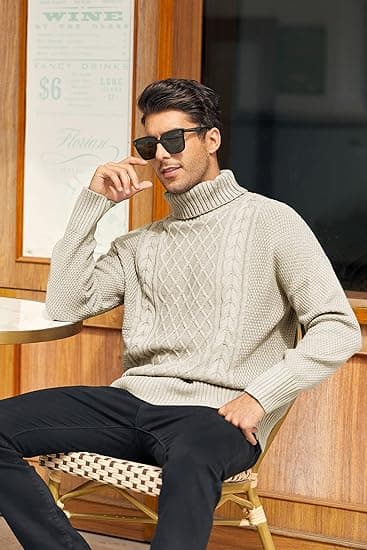 Hettegenser for menn, kabelstrikket vintergenser Beige M