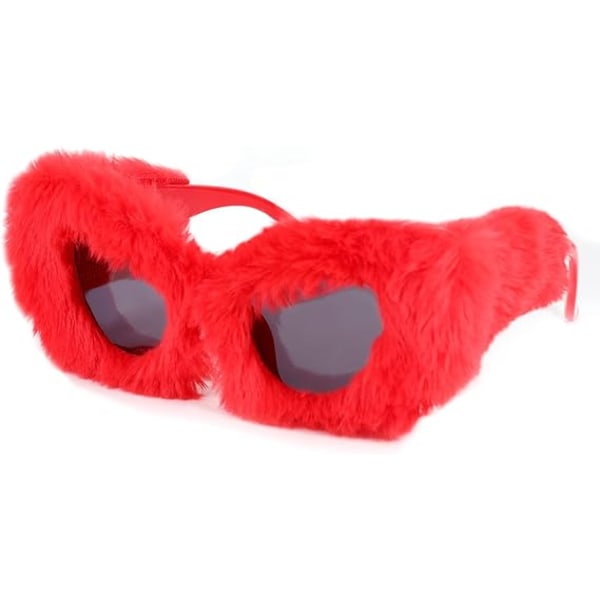 Dam plysch Fuzzy Cat Eye solglasögon Red