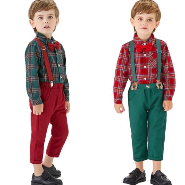 Pojkarnas Juldräkt Gentleman Rutiga Kläder Kostym Set Red 70