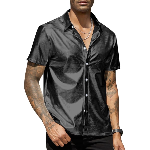 Herrar Sommartröjor Kortärmade Glansiga Metalliska Tröjor black XXL