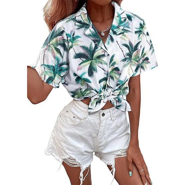 Kvinders Hawaiisk Skjorte Blød Blomster Tropisk Print V-Hals T-Shirt Green M