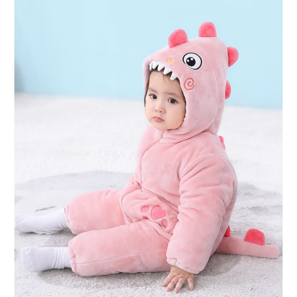 Nyfødt Baby Jumpsuit med Hetter Fleece Romper Langærmet Onesies Yttertøy Antrekk Pink 80