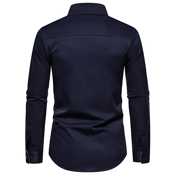 Miesten Business Slim Fit -pukeutumispaita, pitkähihainen napitettava paita Navy Blue M