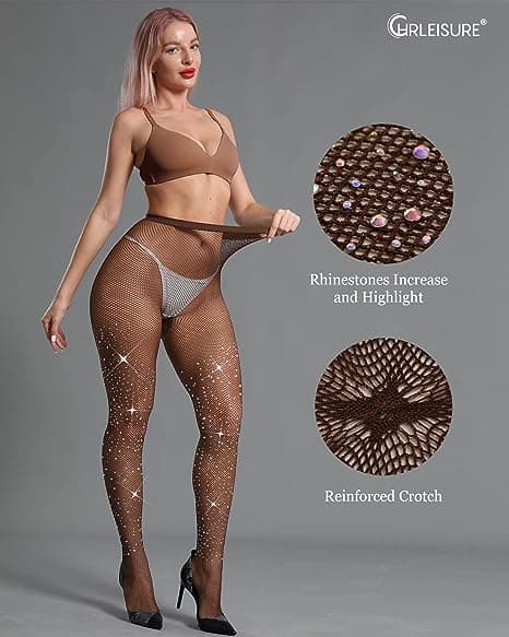 Strømpebukser for kvinner med glitter og steiner Coffee
