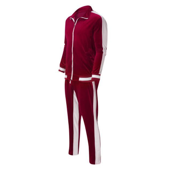 Herrar Gyllene Sammet Clash Färg Sport Casual Suit Red M