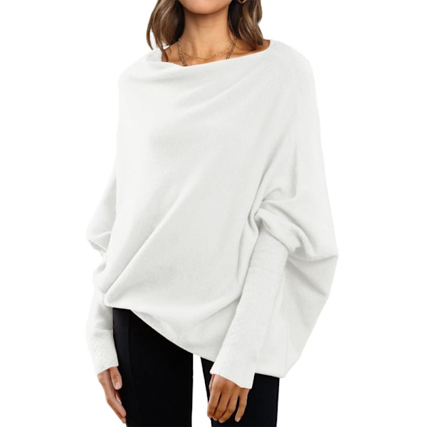 Dame Batwing Oversized Gensere Asymmetrisk Off Shoulder Båthals Wrap Tunika Topper White XL