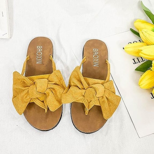 Flip Flops för kvinnor Beach Summer Fashion Bow Flat Sandaler Yellow 36