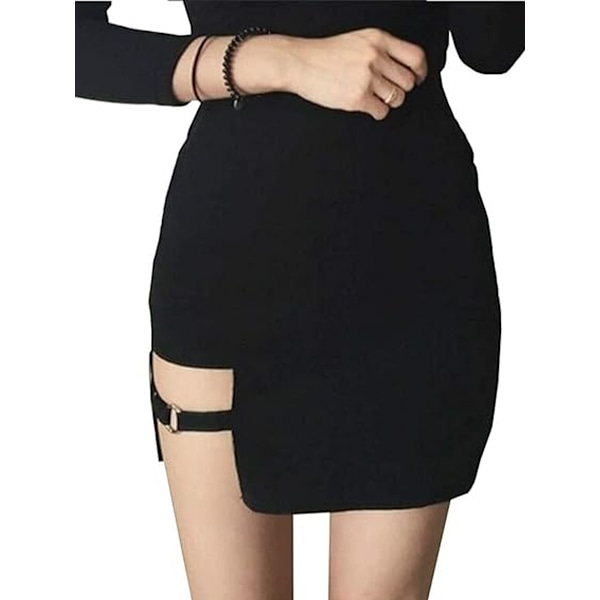 Asymmetrisk skjørt for kvinner, høy midje, gotisk dans, kort mini bodycon-skjørt M