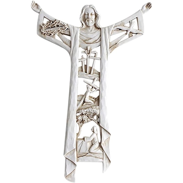 Korsfäst Jesus Väggstaty Handgjord Uthålad Kors 21*14*1.5CM
