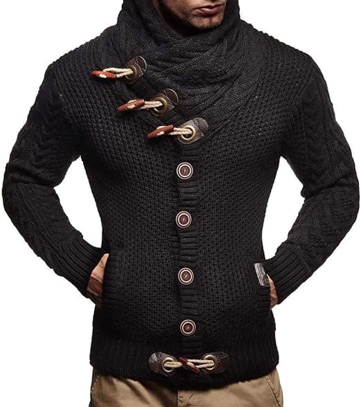 Herrar Stickad Turtleneck Jacka Vinter Cardigan Tröja M