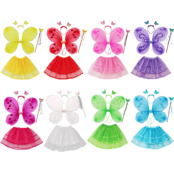 4st Flickor Princess Fairy Kostym Set med vingar red