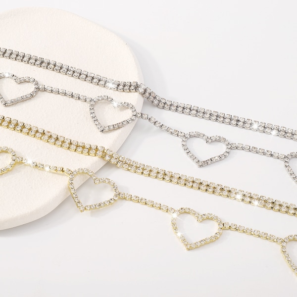 Crystal Heart Shape Pendant Body Waist Chain för kvinnor Golden