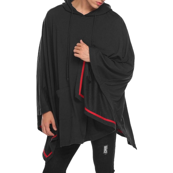 Unisex Casual Poncho Cape med huva med ficka Black M