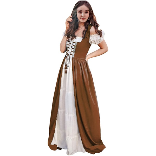 Medeltida Damkostym Renässans Spets Kostym Cosplay Överklänning Khaki S/M