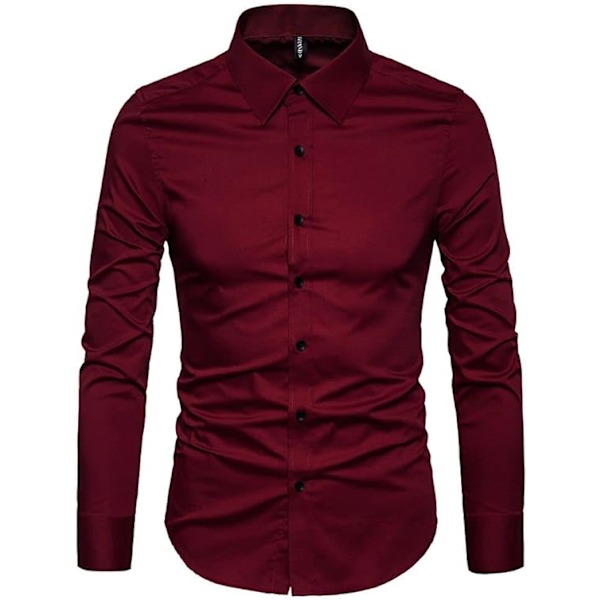 Miesten Slim Cotton Pitkähihainen Napit-Paita Red M