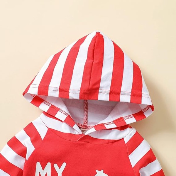 Nyfödda baby babykläder jultomten utskrift Romper Hooded långärmad Jumpsuit Red 80