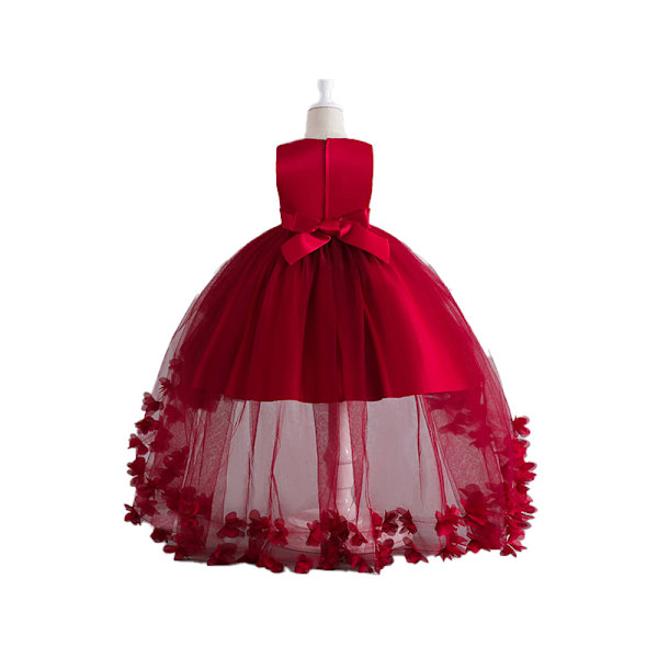 Tyttöjen Kukallinen Mekko Lapsille Elegantti Juhlamekko Hihaton Tutu-Mekko Wine Red 140