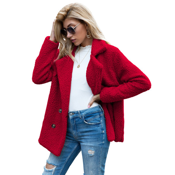 Dame Faux Shearling Shaggy Oversized Shacket Jakke Red M