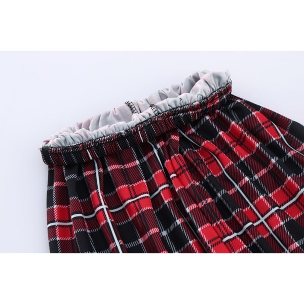 Mælkesilke Langærmet Dame Plaid Skjorte Pyjamas Red 1 2XL