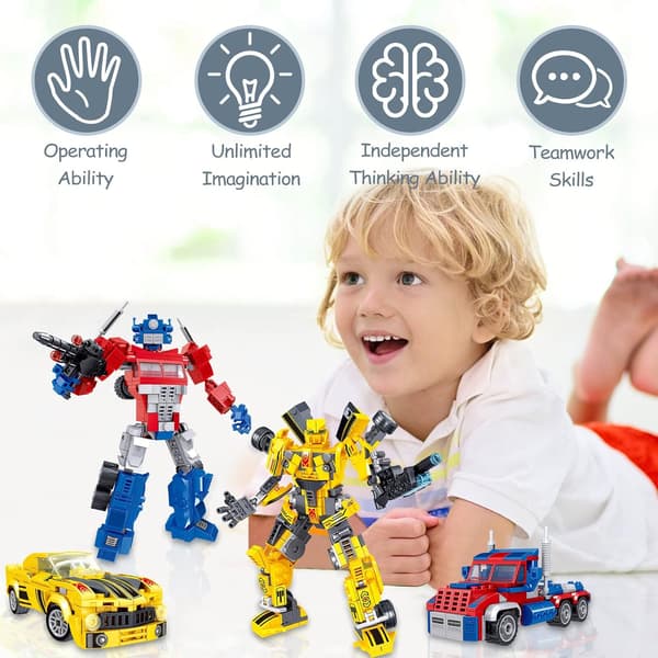 Transformerende Byggesett, Samleobjekt 2 i 1 Transformerende Robot Blokksett 2 pcs