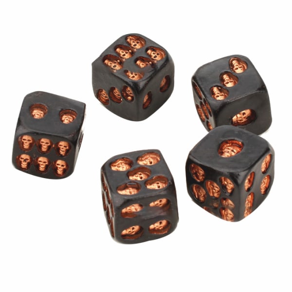 5 stycken Skalletärningar Halloweentärningar 3D Skeletttärningar gold